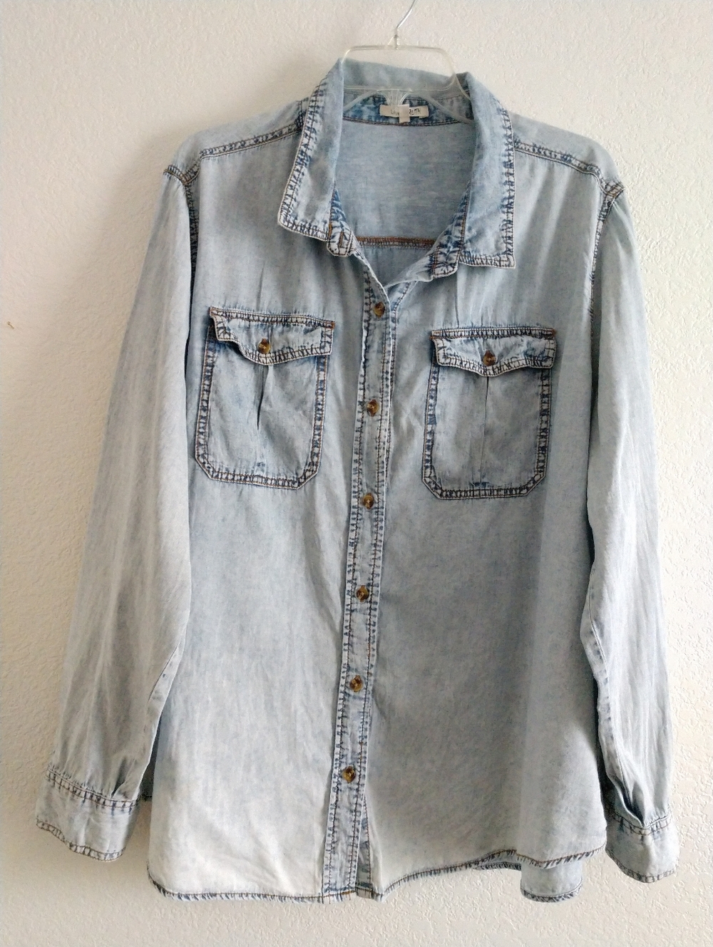 Liv 4 Truth Acid Light Wash Chambray Shirt Denim Look Long Sleeve 3X Chest 48"
